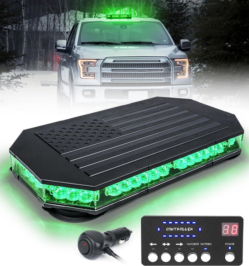 LUMENIX Green LED Rooftop Strobe Beacon Lights Magnetic Mount Emergency Flashing Safety Warning Caution Traffic Light Bar, for Law Enforcement POV Vehicles Towing Trucks Snowplow - Patented Design - Image 1